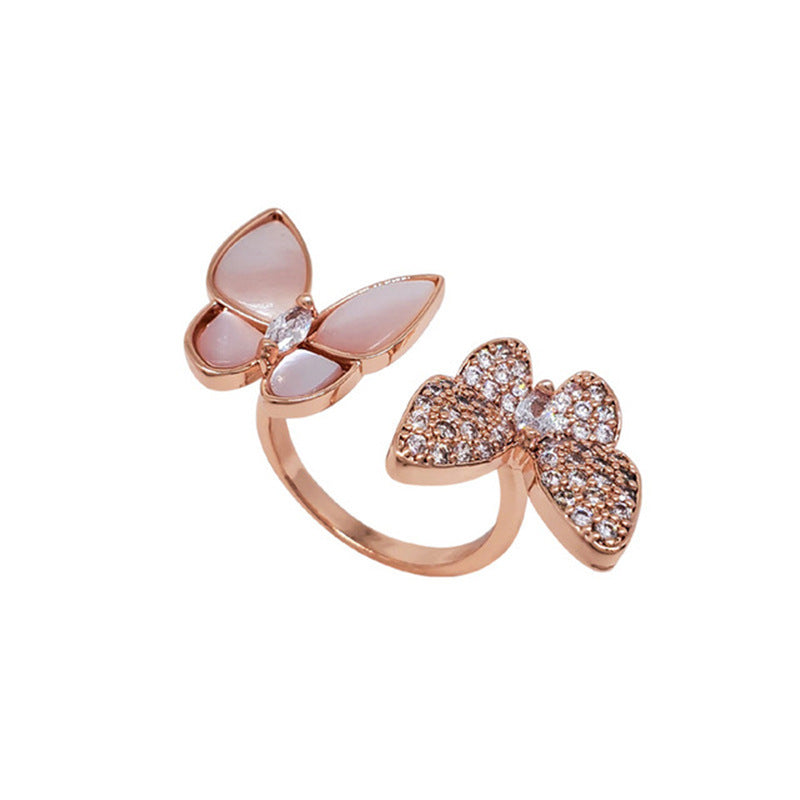 The mother-of-pearl butterfly ring has an open three-dimensional super fairy light luxury index finger ring, which can adjust the fashion and niche design sense of Internet celebrities