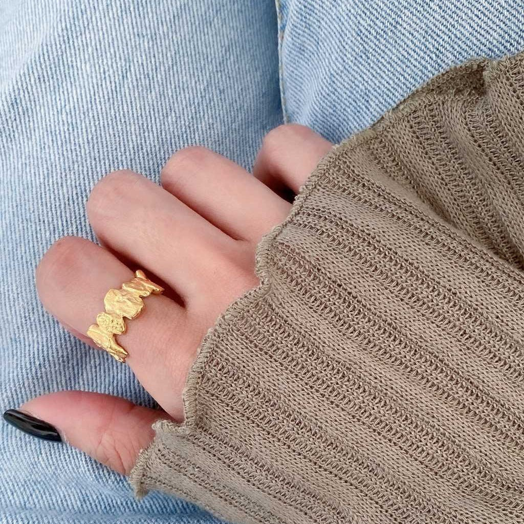 Anillo Abierto de Plata 925 Diseño Irregular Texturizado