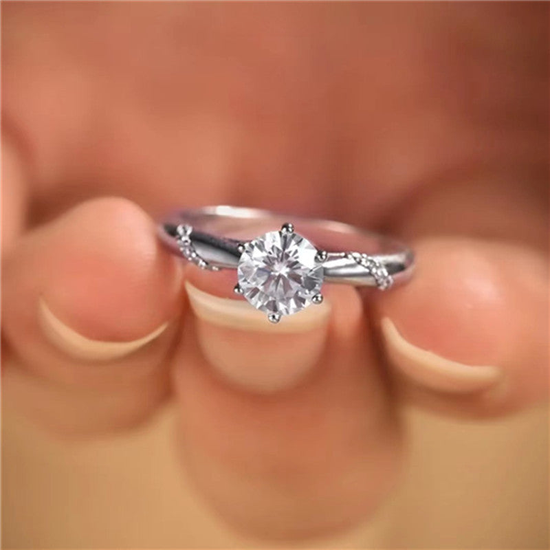 Anillo de Compromiso clásico de Moissanita, en Plata de Ley 925, color D