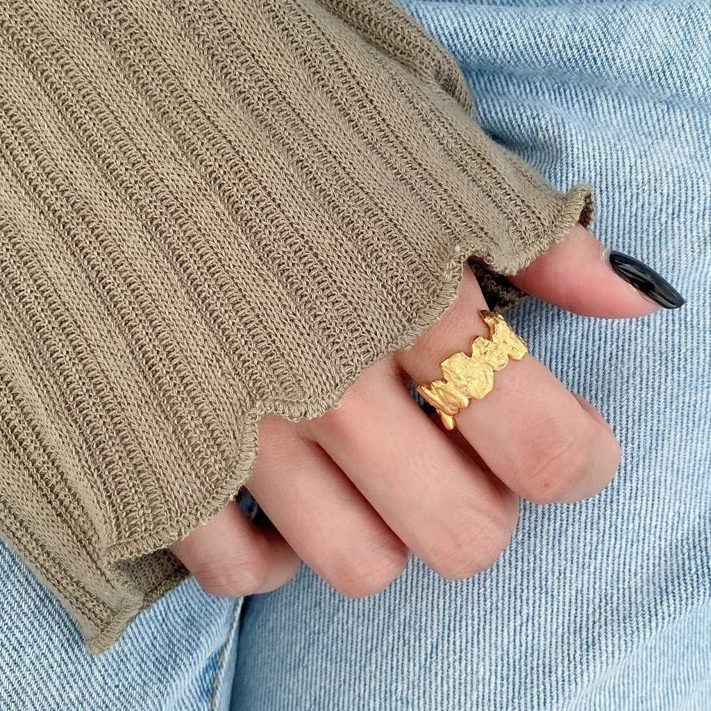 Anillo Abierto de Plata 925 Diseño Irregular Texturizado