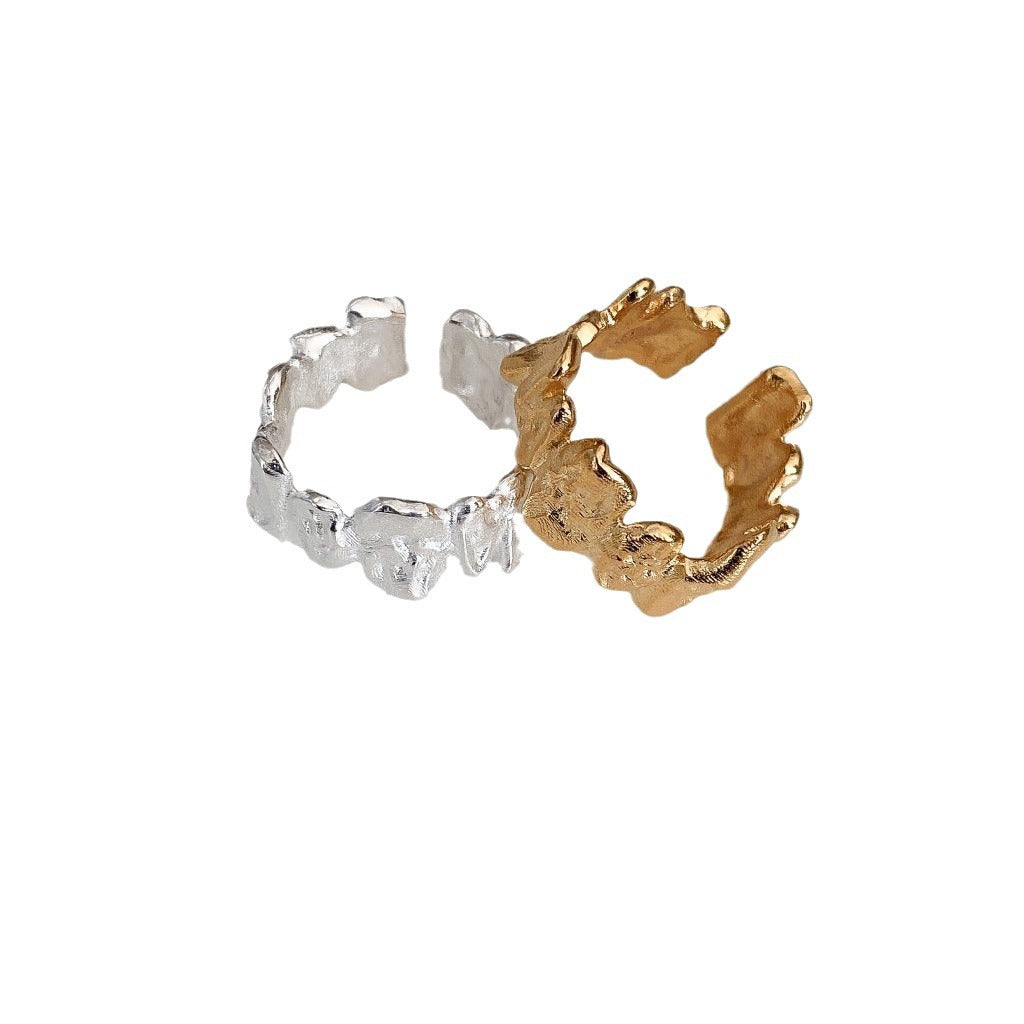 Anillo Abierto de Plata 925 Diseño Irregular Texturizado