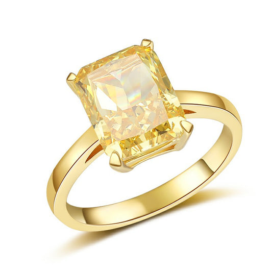 Anillo de Plata S925 con Diamante Amarillo Corte Princesa