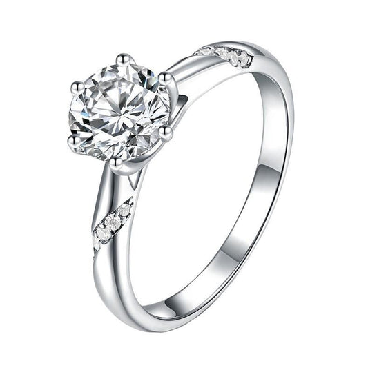 Anillo de  Compromiso clásico de Moissanita, en Plata de Ley 925, color D