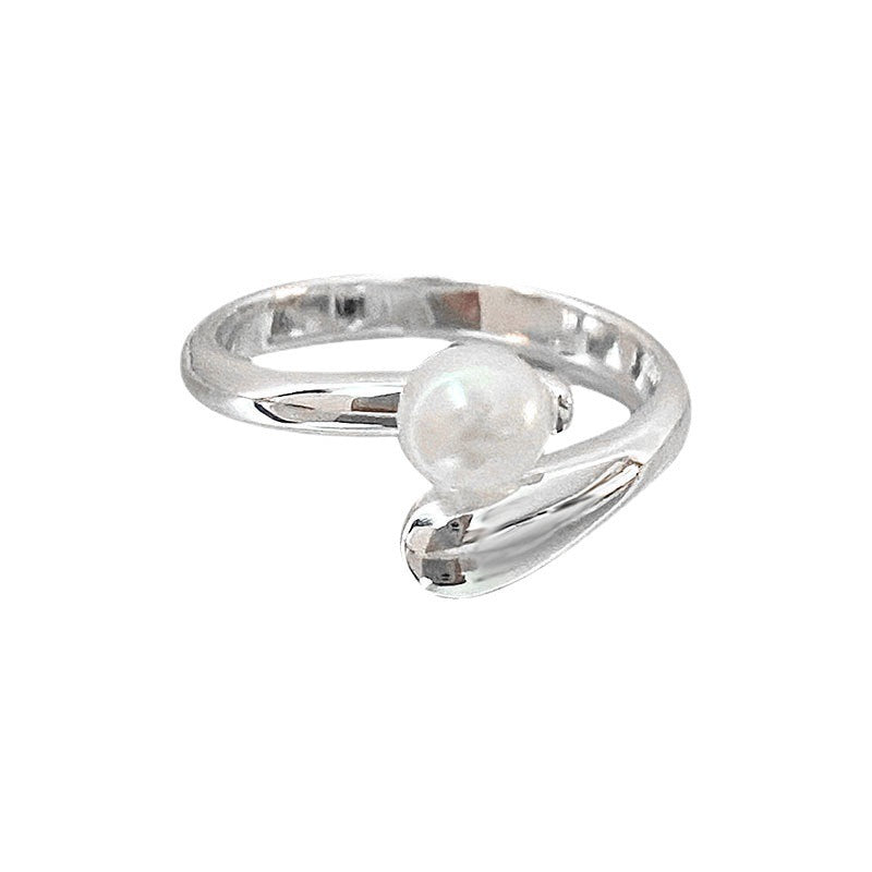 S925 sterling silver freshwater pearl ring women's open ring ins light luxury sense of luxury bright silver Korean version is versatile and fresh