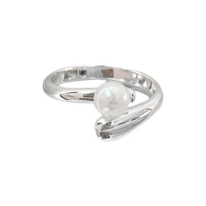 S925 sterling silver freshwater pearl ring women's open ring ins light luxury sense of luxury bright silver Korean version is versatile and fresh